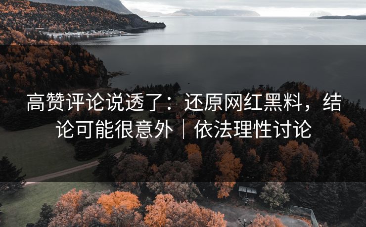 高赞评论说透了：还原网红黑料，结论可能很意外｜依法理性讨论