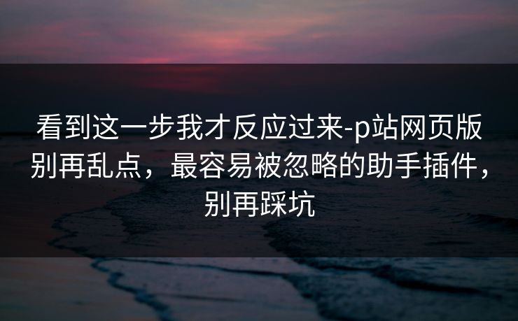 看到这一步我才反应过来-p站网页版别再乱点，最容易被忽略的助手插件，别再踩坑